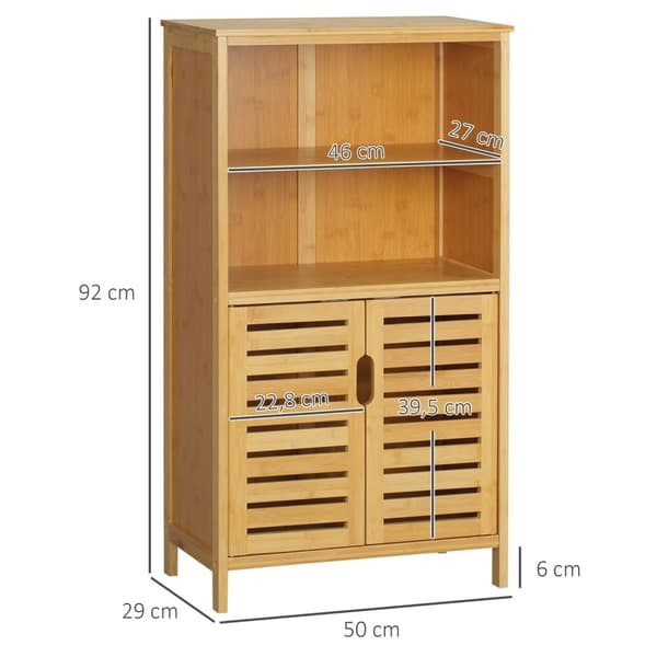 Bamboo Baderomsskap Underskap Med Lamelldører, Anti-Tip, Country Style, Multi-Purpose Cabinet