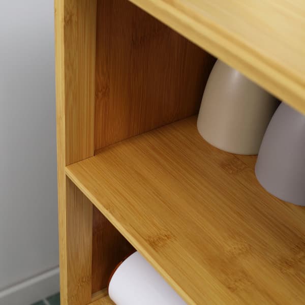 Bamboo Baderomsskap Underskap Med Lamelldører, Anti-Tip, Country Style, Multi-Purpose Cabinet