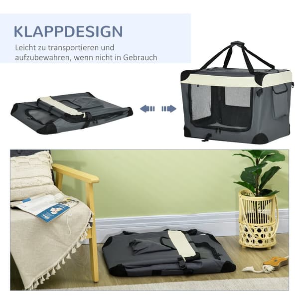 Hundväska Transportväska Hopfällbar Hundlåda Med Dyna För Små Hundar Utomhus Oxford Tyg Grå + Svart 70 X 51 X 50 Cm