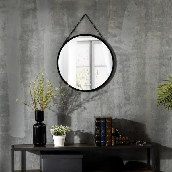 Vægspejl Make-Up Spejl Rundt Spejl Ø 50 Cm Med Dekorativt Ophæng, Sort Metal & Glas