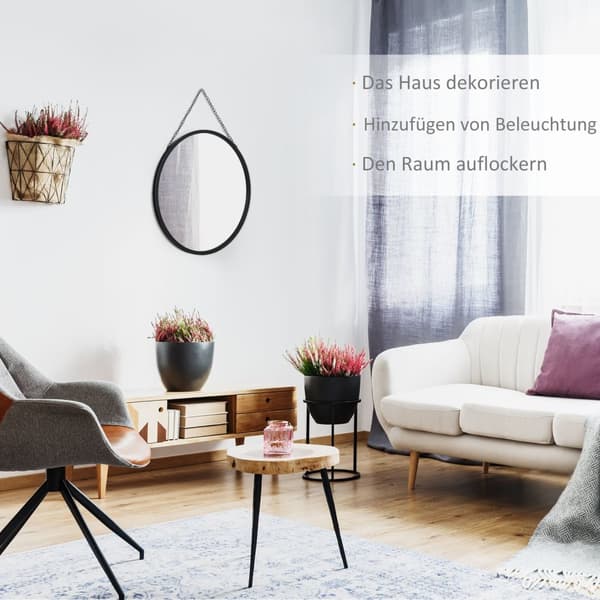 Vægspejl Make-Up Spejl Rundt Spejl Ø 50 Cm Med Dekorativt Ophæng, Sort Metal & Glas