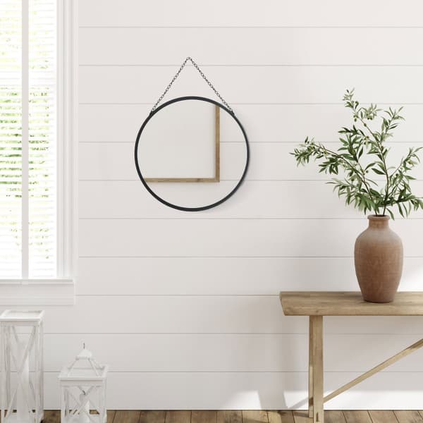 Vægspejl Make-Up Spejl Rundt Spejl Ø 50 Cm Med Dekorativt Ophæng, Sort Metal & Glas