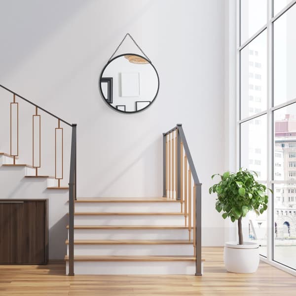 Vægspejl Make-Up Spejl Rundt Spejl Ø 50 Cm Med Dekorativt Ophæng, Sort Metal & Glas