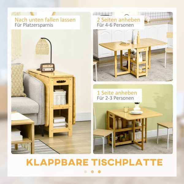 Spisebord Foldebord Spisestuebord Køkkenbord Med Opbevaringsrum Og Justerbare Fødder Landlig Stil Bambus Naturtræ 149,5 X 80 X 73,5 Cm