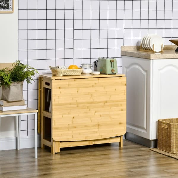 Spisebord Foldebord Spisestuebord Køkkenbord Med Opbevaringsrum Og Justerbare Fødder Landlig Stil Bambus Naturtræ 149,5 X 80 X 73,5 Cm
