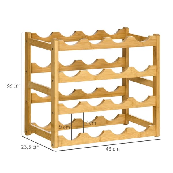 Vinreol Flaskeholder Bambus Naturtræ 16 Flasker 43X23,5X38Cm