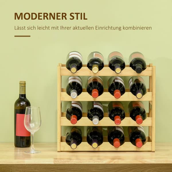 Vinreol Flaskeholder Bambus Naturtræ 16 Flasker 43X23,5X38Cm
