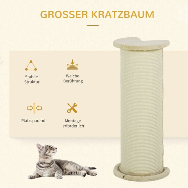 Skrapestolpe 85 Cm Cat Skrapestolpe Skrapestolpe Vippebeskyttelse Sisal Rope Plysj Creme White