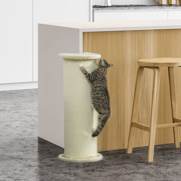 Skrapestolpe 85 Cm Cat Skrapestolpe Skrapestolpe Vippebeskyttelse Sisal Rope Plysj Creme White