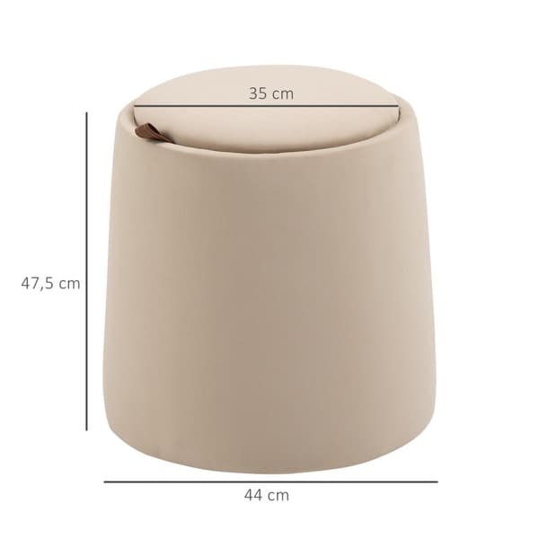 Ottomaanien Pyöreä Jakkara, Jossa Säilytystilaa Samettimainen, Beige, Irrotettava Kansi, Ø44Cmx47,5Cm, Sivupöytänä