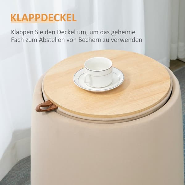 Ottomaanien Pyöreä Jakkara, Jossa Säilytystilaa Samettimainen, Beige, Irrotettava Kansi, Ø44Cmx47,5Cm, Sivupöytänä