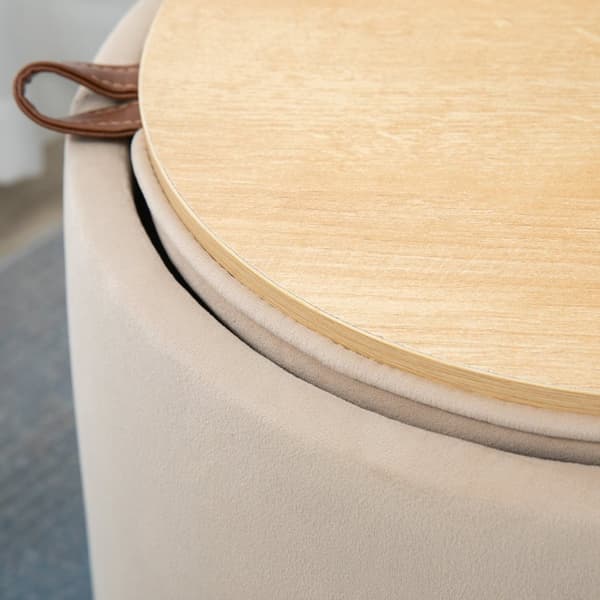 Ottomaanien Pyöreä Jakkara, Jossa Säilytystilaa Samettimainen, Beige, Irrotettava Kansi, Ø44Cmx47,5Cm, Sivupöytänä
