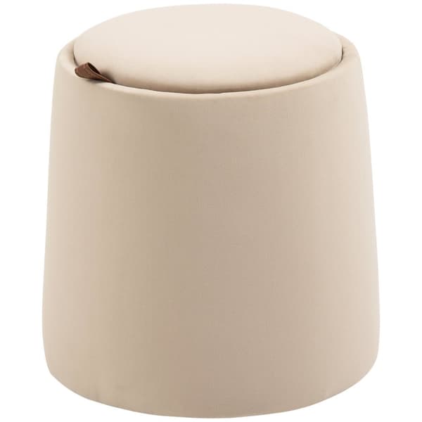 Ottomaanien Pyöreä Jakkara, Jossa Säilytystilaa Samettimainen, Beige, Irrotettava Kansi, Ø44Cmx47,5Cm, Sivupöytänä
