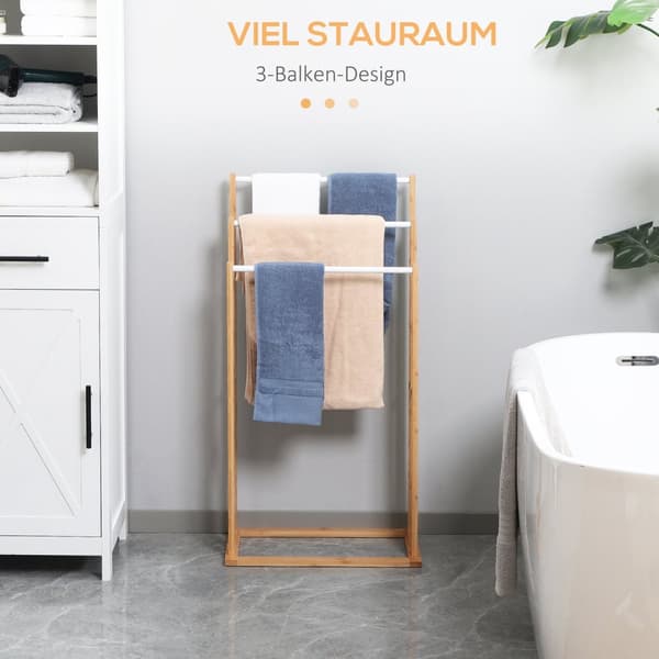 Håndklestativ Frittstående Håndklestativ Med 3 Stenger, Bambus, Naturlig, 48X25,8X94Cm