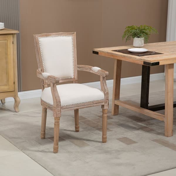 Spisestuestol Kjøkkenstol Med Armlen Og Lintouch, Polstret Stol I Vintage Design, Opptil 150 Kg, 59X63,5X96Cm