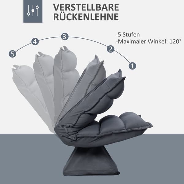 Afslapningsstol Gulvsofa Gulvstol Med 360° Roterende Base, 5-Trins Justerbart Ryglæn, Stål, Mørkegrå