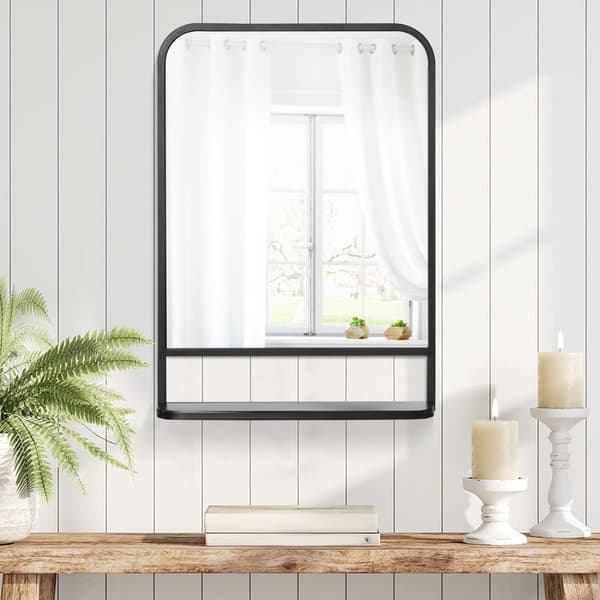 Seinäpeili Hyllyllä 70X50Cm, Moderni, Tyylikäs, Olohuoneeseen, Suorakaiteen Muotoinen, Musta