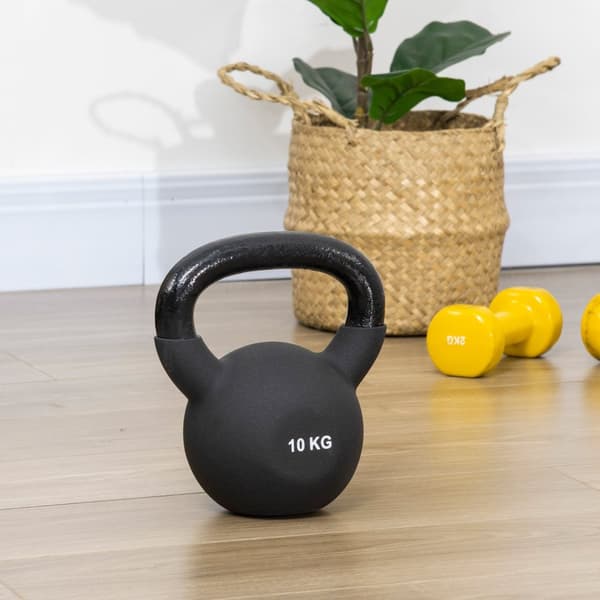 Kettlebell Støpejern Neoprenbelegg Gulvvennlig Svingmantel Svart 10 Kg