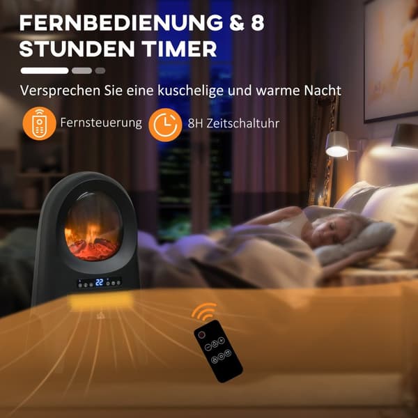 3 Moduser Keramisk Varmevifte Med Timer 2000 W Elektrisk Varmeovn Med Led-Flammer Og Overopphetings- Og Tippebeskyttelse Med Fjernkontroll 33,7X25,5 X