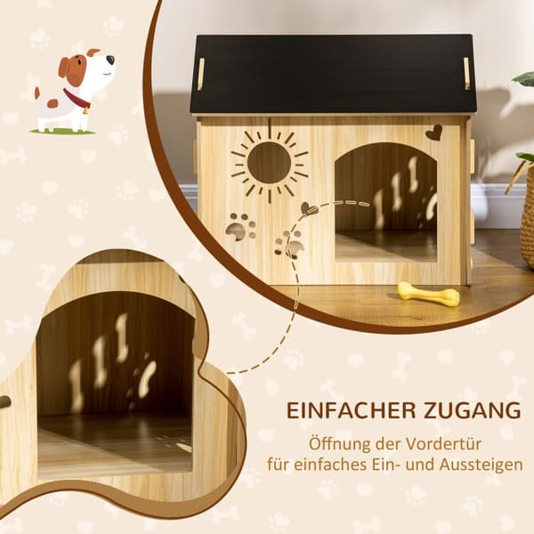 Trehundekennel Smådyrehus Med Ventilasjonsåpninger Hundehus Med Tak Hundehule Innendørs Mdf Eik + Svart 69 X 50 X 58,5 Cm