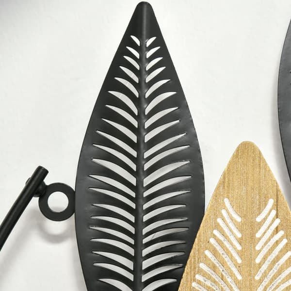 3D Metal Væg Billede Sæt Med 2 Blade Vægdekoration Modern Living Room Art Sort + Naturlig 40 X 46 Cm