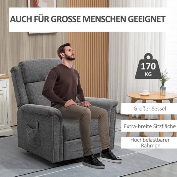 Elektrisk Ståstol, Tv-Stol, Relaxstol Med Liggfunktion, Seniorstol Med Fjärrkontroll, Lastkapacitet Upp Till 170 Kg, Grå, 89X96X108 Cm