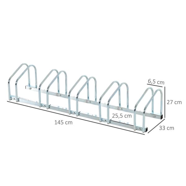 Cykelställ, Cykelställ, Väderbeständigt, Slitstarkt, Golv- Och Väggfäste, Stål, Upp Till 5 Cyklar, Silver, 145 X 33 X 27 Cm