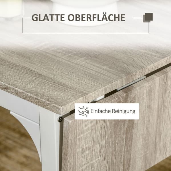 3-Delt Sittegruppe Spisegruppe Med 2 Stoler Og 1 Bord Spisebordsett Og Sammenleggbar Bordplate Stål Mdf Natur + Hvit 120 X 60 X 75 Cm