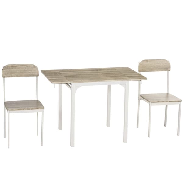 3-Delt Sittegruppe Spisegruppe Med 2 Stoler Og 1 Bord Spisebordsett Og Sammenleggbar Bordplate Stål Mdf Natur + Hvit 120 X 60 X 75 Cm