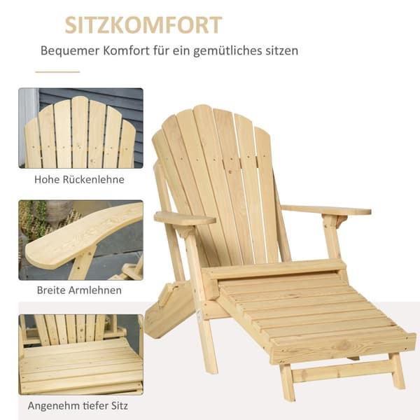 Adirondack Hagestol Med Fotstøtte Sammenleggbar Hagestol Utendørs Hagemøbler Naturlig Furu 78 X 140 X 94 Cm