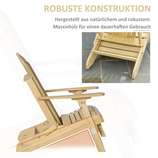 Adirondack Hagestol Med Fotstøtte Sammenleggbar Hagestol Utendørs Hagemøbler Naturlig Furu 78 X 140 X 94 Cm