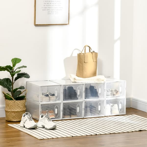 Skoskap Diy Plug-In Hylle Med 8 Rom, Rektangulært Skohylle, Plast, Gjennomsiktig, 25X35X19Cm