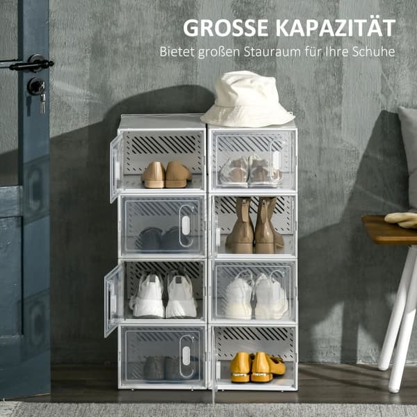 Skoskap Diy Plug-In Hylle Med 8 Rom, Rektangulært Skohylle, Plast, Gjennomsiktig, 25X35X19Cm