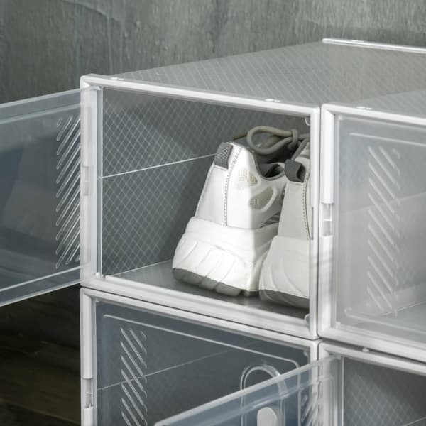 Skoskap Diy Plug-In Hylle Med 8 Rom, Rektangulært Skohylle, Plast, Gjennomsiktig, 25X35X19Cm