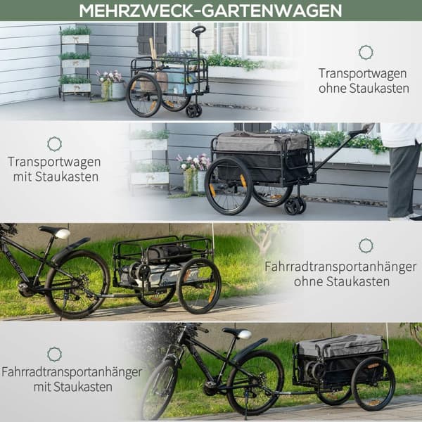 2-I-1 Cykeltrailer Lasttrailer Transporttrailer Til Cykel Med 20 Tommer Pneumatiske Dæk 40 Kg Lasteevne 130 X 64 X 64/103 Cm