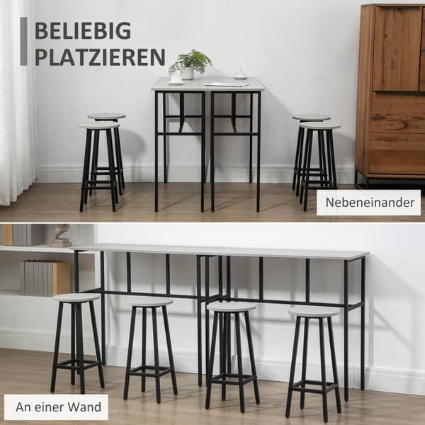 Spisegruppe 6-Delt Siddegruppe Med 2 Barborde Og 4 Stole, Industrielt Design, Barstolssæt, Spåntræ/Stål, Grå+Sort