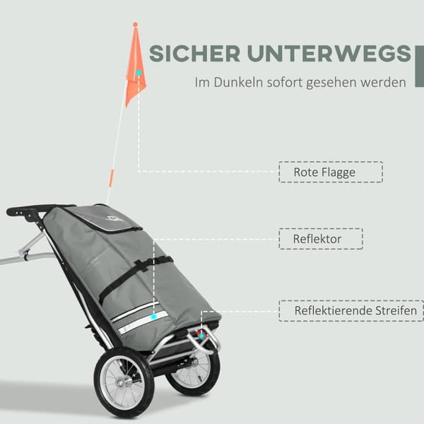 Lastehenger & Handlevogn 2 I 1 For Sykkelhengere, Med Koblingsklemmer, 24,3Kg, 55L, Aluminium+Oxford, Grå+Sølv, 53X43X110Cm