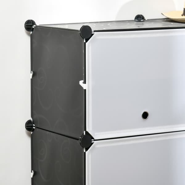 Skoskap Oppbevaringsboks Med 12 Kuber Diy Plug-In Hylle Med Dører Plast Stål Svart + Hvit 125 X 32 X 125 Cm