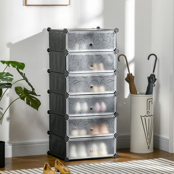 Skostativ Oppbevaringsboks Diy Hylle For 6 Par Sko, Plast/Stål, Svart+Hvit, 49X36,5X108Cm