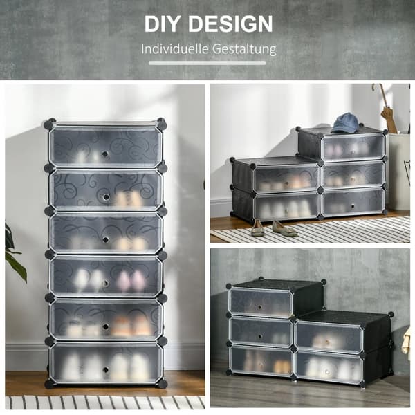 Skostativ Oppbevaringsboks Diy Hylle For 6 Par Sko, Plast/Stål, Svart+Hvit, 49X36,5X108Cm