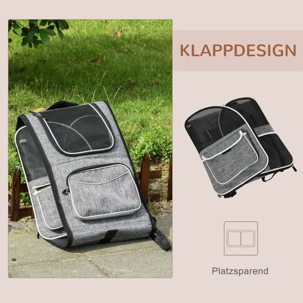 Dog Trolley 2-In-1 Kuljetuslaukku & Lemmikkireppu Koirille Ja Kissoille, Ovi & Ikkuna, Harmaa, 43X33X51,5Cm