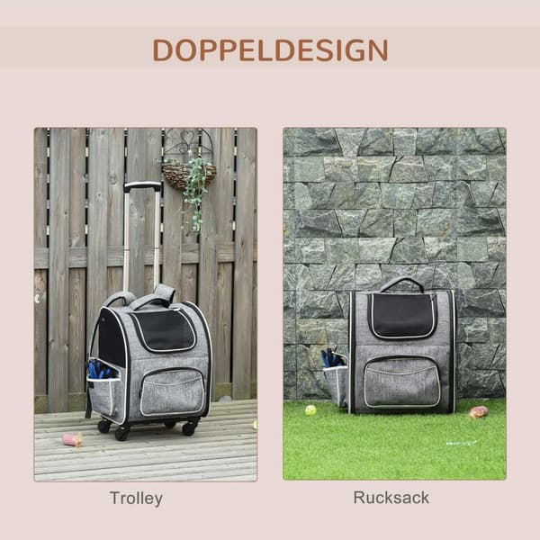 Dog Trolley 2-In-1 Kuljetuslaukku & Lemmikkireppu Koirille Ja Kissoille, Ovi & Ikkuna, Harmaa, 43X33X51,5Cm
