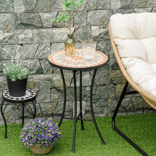 Sidebord Hagebord Blomsterkrakk Ø35,5 Cm Rundt Værbestandig For Hageterrassen Balkong Gul + Grå