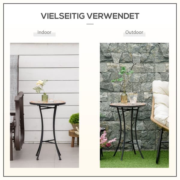 Sidebord Hagebord Blomsterkrakk Ø35,5 Cm Rundt Værbestandig For Hageterrassen Balkong Gul + Grå