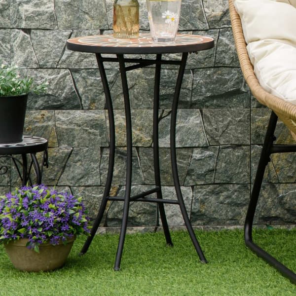 Sidebord Hagebord Blomsterkrakk Ø35,5 Cm Rundt Værbestandig For Hageterrassen Balkong Gul + Grå