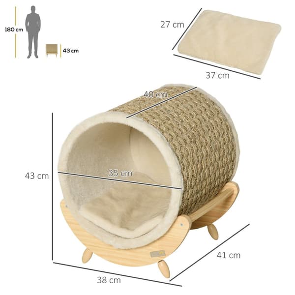 Cat Cave Med Hylla Kattsäng, Scratch Pad, Furu, Flanell, Khaki, Natur & Beige, 41X38X43Cm