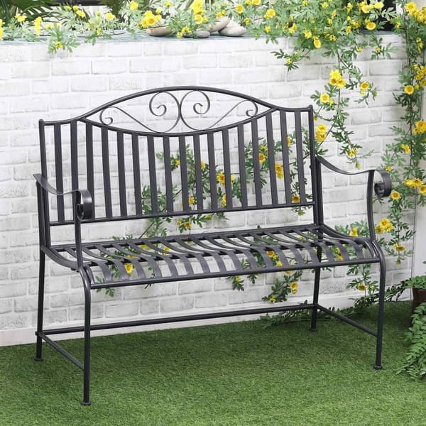 Hagebenk Benk For 2 Personer Park Benk Armlen Metall Benk Hage Balkong Uteplass Opptil 220 Kg Grå 155X54X96Cm