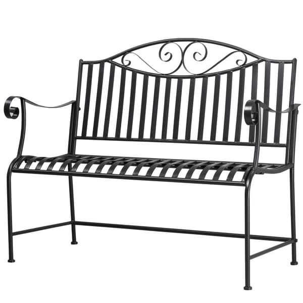Hagebenk Benk For 2 Personer Park Benk Armlen Metall Benk Hage Balkong Uteplass Opptil 220 Kg Grå 155X54X96Cm