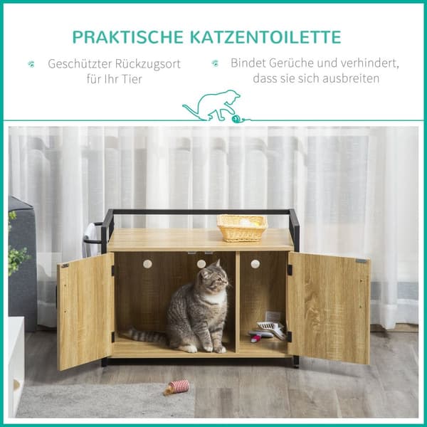 Katteskab Til Kattetoilet, Kattebakke, Sidebord, Kattehus, Kattekommode, Skab, Spånplade, Naturtræ, 82,3 X 51 X 54 Cm