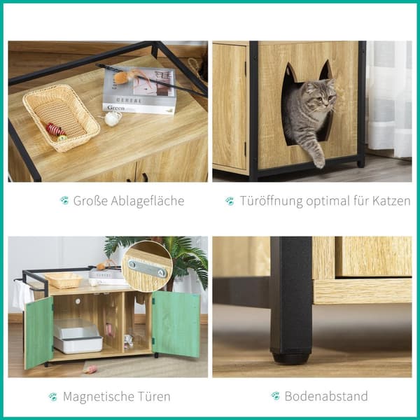 Katteskab Til Kattetoilet, Kattebakke, Sidebord, Kattehus, Kattekommode, Skab, Spånplade, Naturtræ, 82,3 X 51 X 54 Cm